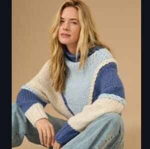 Altar'd State Blue Cream Mockneck Sweater